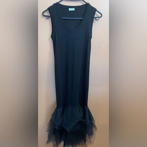 Brunello Cucinelli gray/black wool knit tank dress with tulle skirt, XS